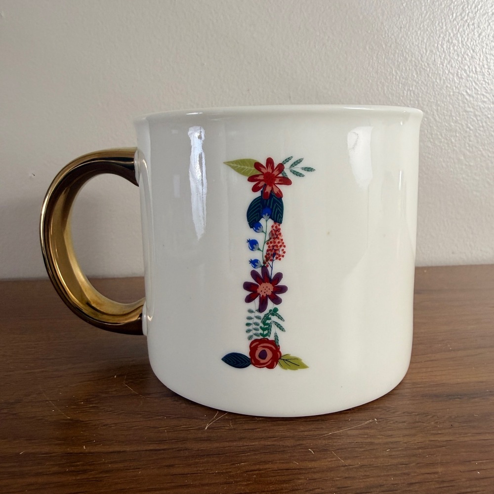 Opalhouse Target Floral Monogram I Mug Gold Handle Porcelain Initial Coffee Cup